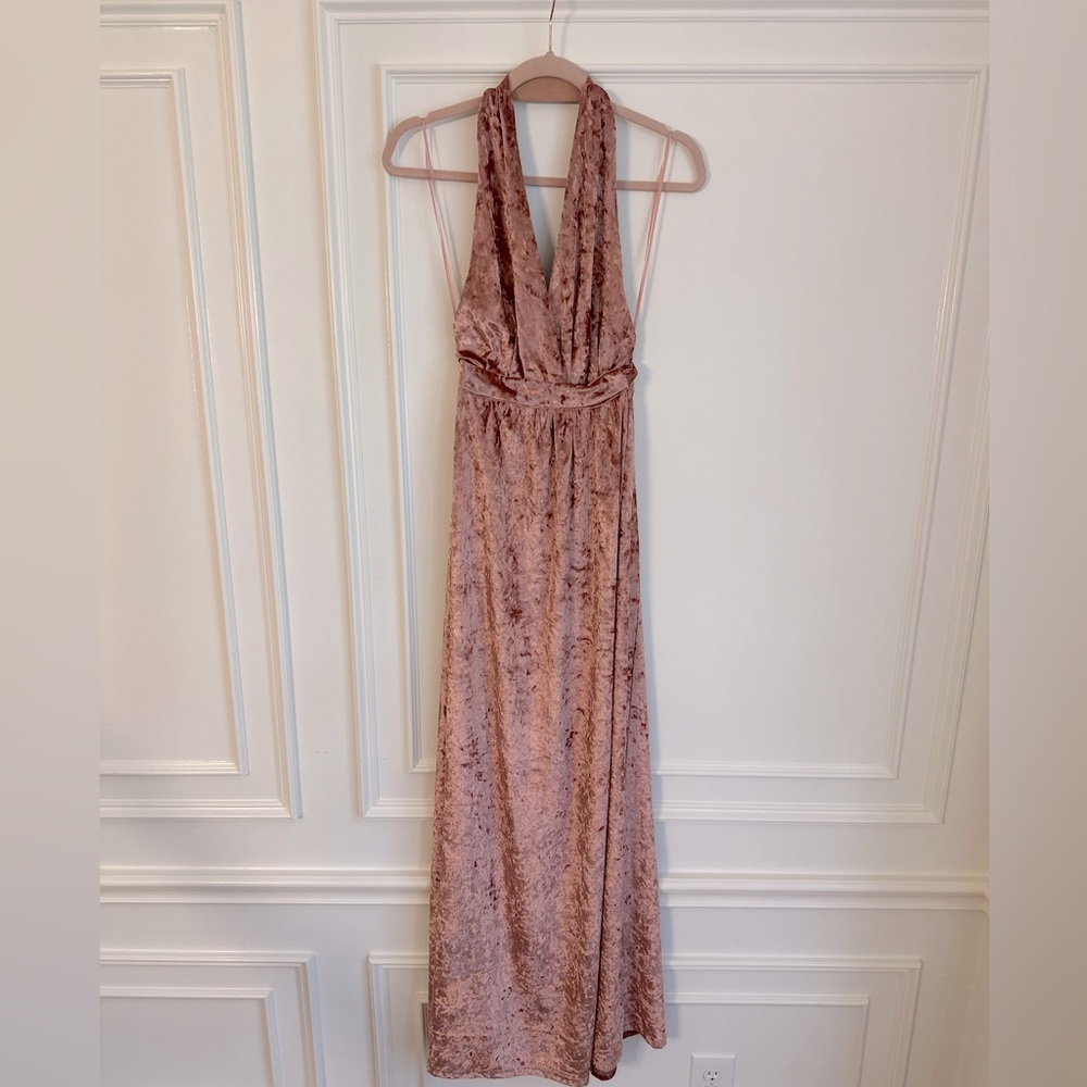 Lulu’s Crushed Velvet Dusty Rose Dress Bridesmaid